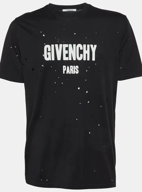 Givenchy Black Distressed Logo Print Cotton Crew Neck T-shirt S