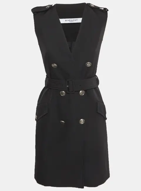 Givenchy Black Gabardine Double Breasted Mini Dress S