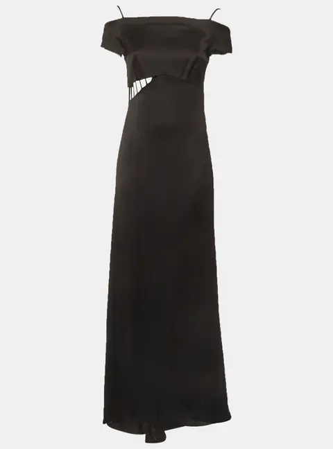 Givenchy Black Satin Off Shoulder Long Dress M