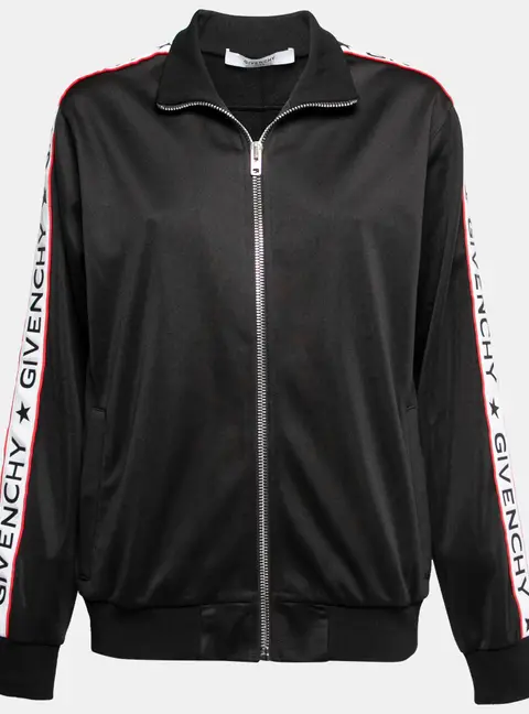 Givenchy Black Jersey Logo Tape Trimmed Zip Front Jacket M