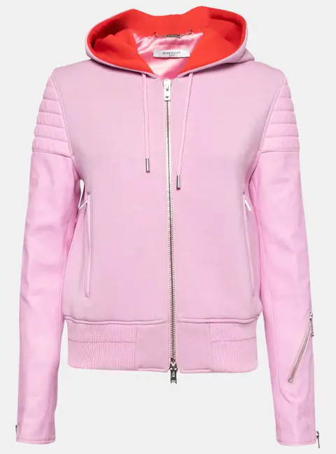 Givenchy Pink Neoprene & Leather Zip Front Hoodie M