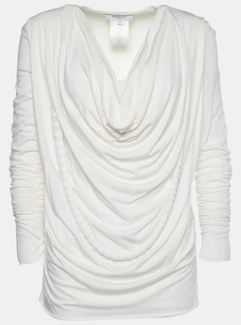 Givenchy Off-White Stretch Knit Beaded Chain Detail Draped Blouse M