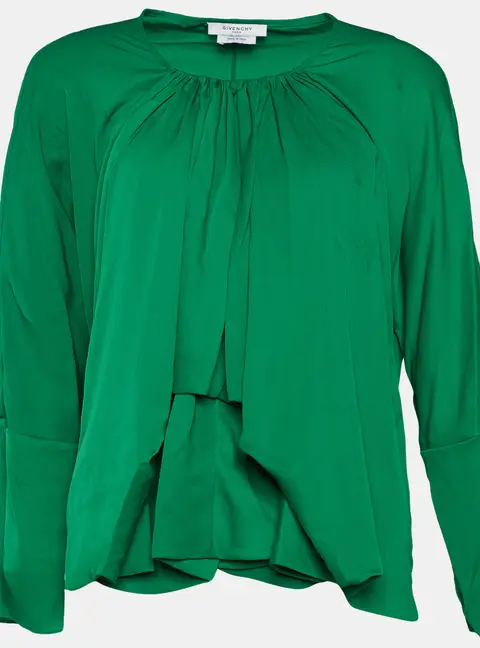 Givenchy Green Synthetic Draped Long Sleeve Blouse M