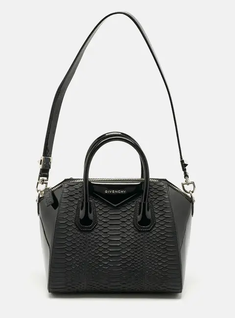 Givenchy Black Python and Patent Leather Small Antigona Satchel