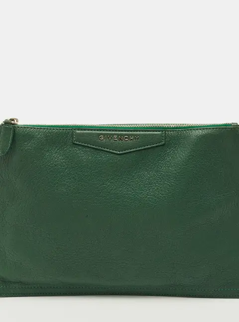Givenchy Antigona Green Leather Zip Clutch