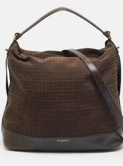 Givenchy Brown Jacquard Fabric and Leather Hobo