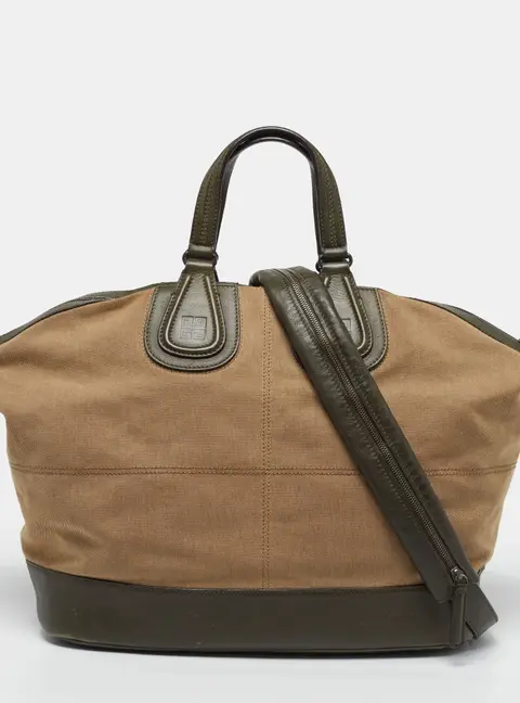 Givenchy Nightingale Large Olive Green/Beige Canvas and Leather Satchel