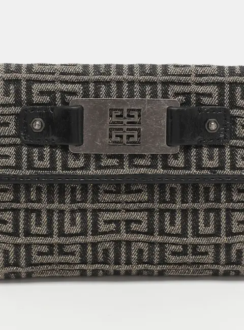 Givenchy Metallic Beige/Black Shimmering Canvas and Leather Trifold Wallet