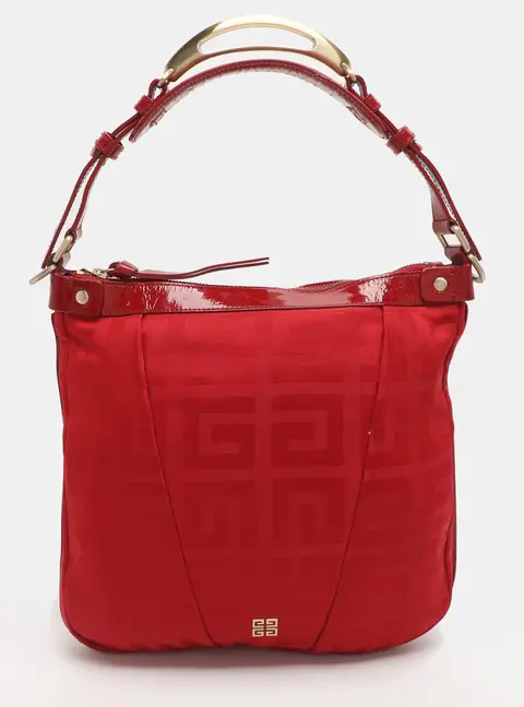 Givenchy Red Monogram Nylon and Patent Leather Hobo