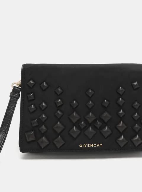 Givenchy Black Studded Leather and Nylon Wristlet