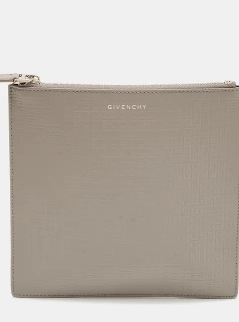 Givenchy 4G Grey Monogram Embossed Leather Flat Pouch