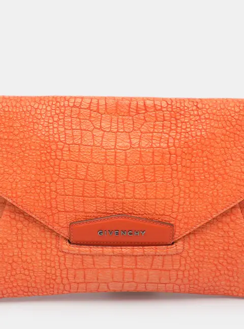 Givenchy Antigona Envelope Orange Croc Embossed Leather Clutch