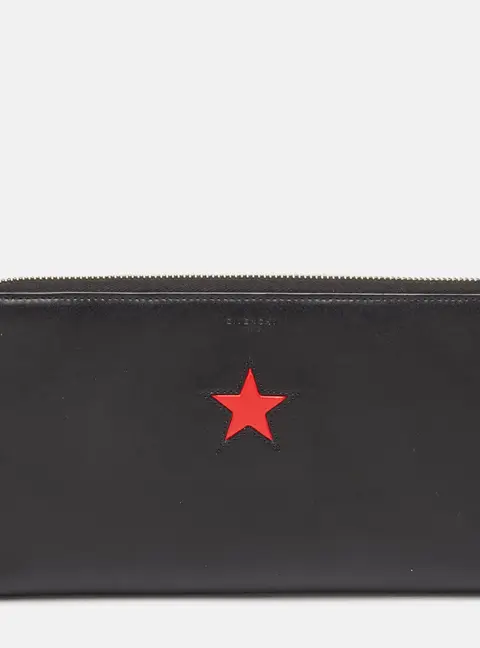 Givenchy Black Leather Star Zip Around Wallet