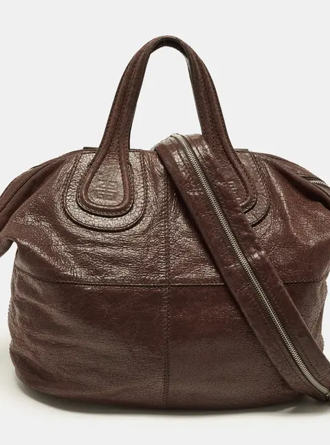 Givenchy Nightingale Medium Brown Crackled Effect Leather Satchel