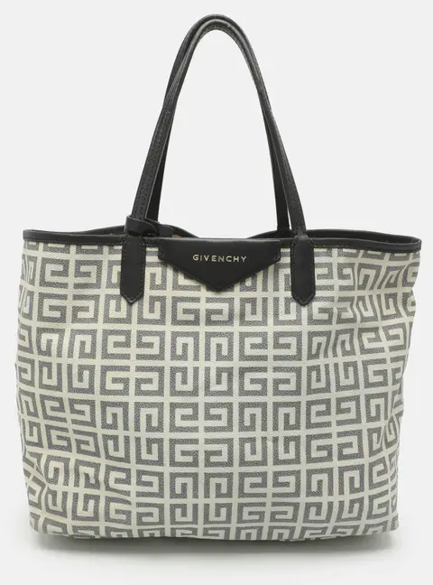 Givenchy Antigona Grey/Black Signature Coated Canvas and Leather Shopper Tote