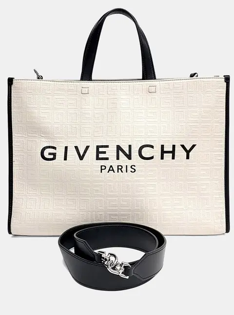 Givenchy Black Cream Fabric G Tote Bag Medium