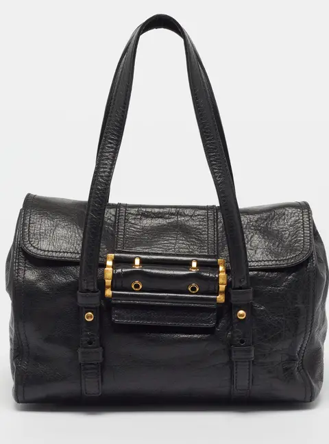 Givenchy Buckle Flap Black Leather Shoulder Bag
