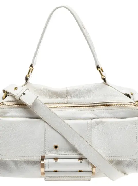 Givenchy White Leather East West Buckle Top Handle Bag