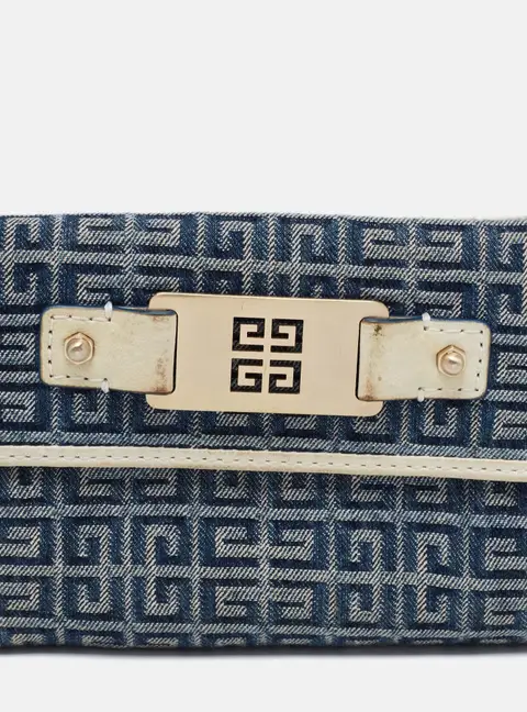 Givenchy Blue/Cream Monogram Canvas and Leather Metal Flap Compact Wallet