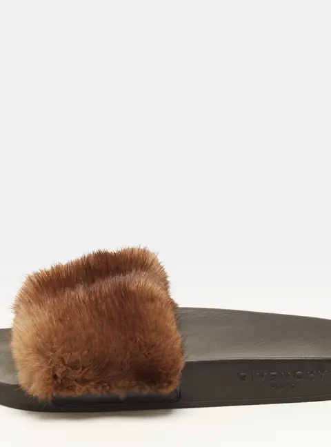 Givenchy Size 36 Dark Brown Mink Fur Pool Slide