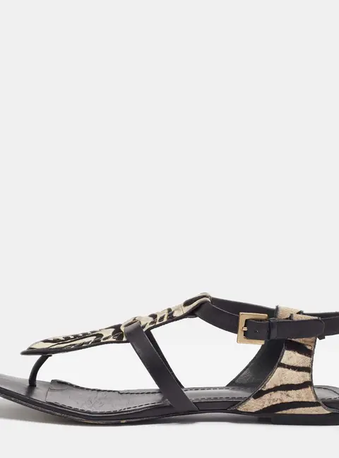 Givenchy Black Zebra Calfhair and Leather Thong Sandals Size 40