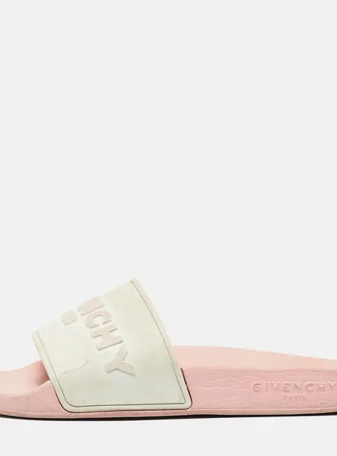 Givenchy White/Pink Rubber Embossed Logo Slides Size 38