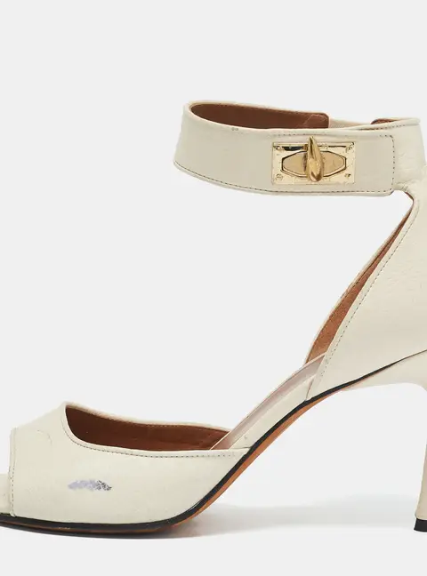Givenchy White Leather Shark Tooth Ankle Strap Sandals Size 38.5