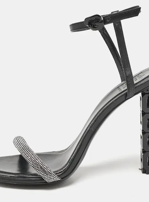 Givenchy Black Leather G Cube Crystal Embellished Heel Ankle Strap Sandals Size 41
