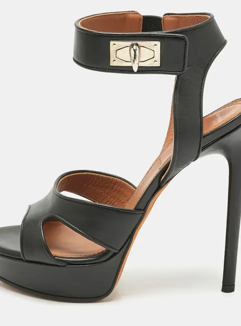 Givenchy Black Leather Shark Tooth Ankle Strap Sandals Size 38.5