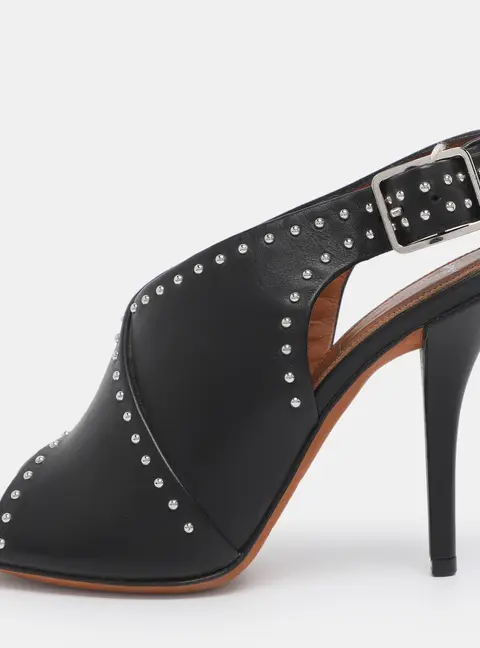 Givenchy Black Studded Leather Peep Toe Slingback Sandals Size 35.5