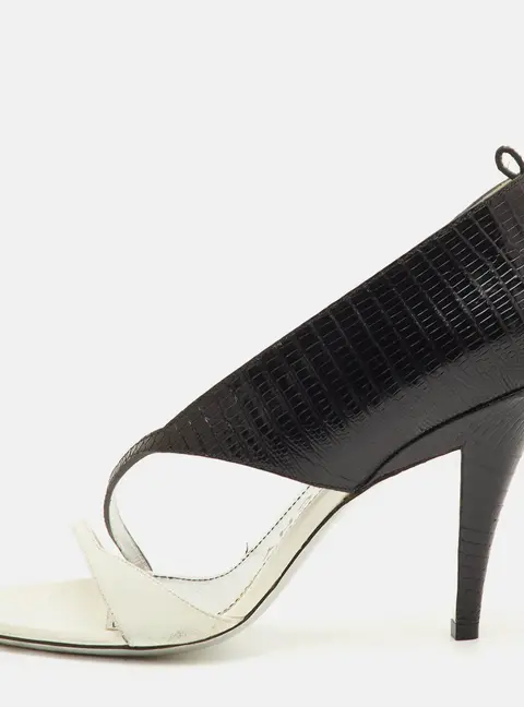 Givenchy Open Toe Size 39 Black/White Lizard Embossed Leather D'orsay Sandals
