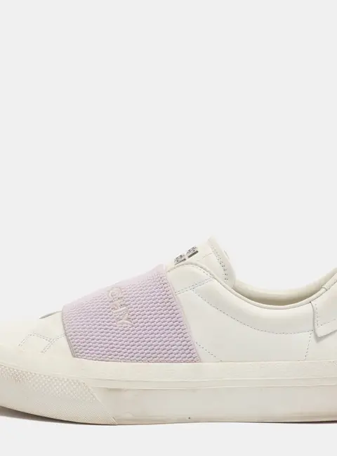 Givenchy City Sport Size 38 White/Purple Leather Slip On Sneakers