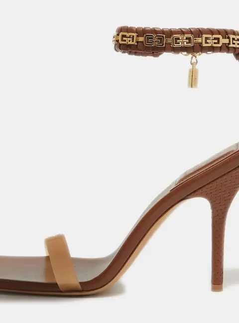 Givenchy 4G Size 39 Brown Woven Leather and Rubber Ankle Strap Sandals