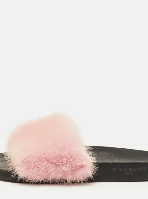 Givenchy Size 40 Light Pink Mink Fur Flat Slide Sandals