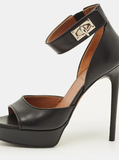 Givenchy Shark Tooth Size 37 Black Leather Ankle Strap Sandals