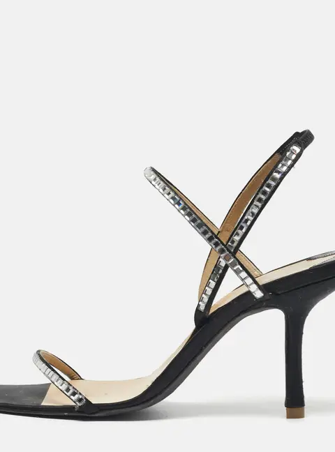 Givenchy Size 38.5 Black Satin Crystal Embellished Slingback Sandals