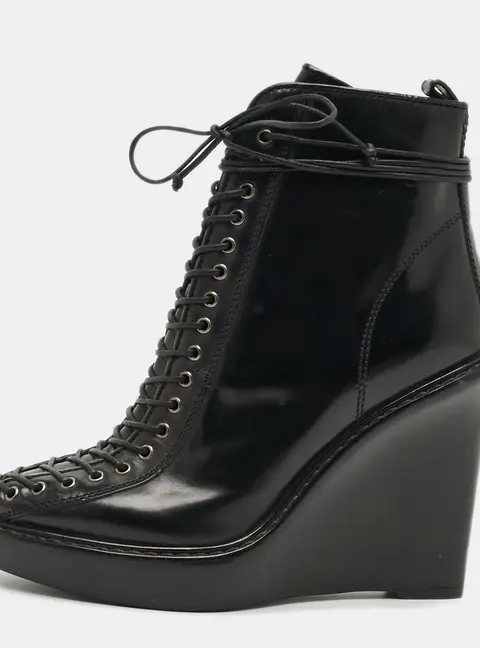 Givenchy Size 38.5 Black Leather Ankle Wedge Length Boots