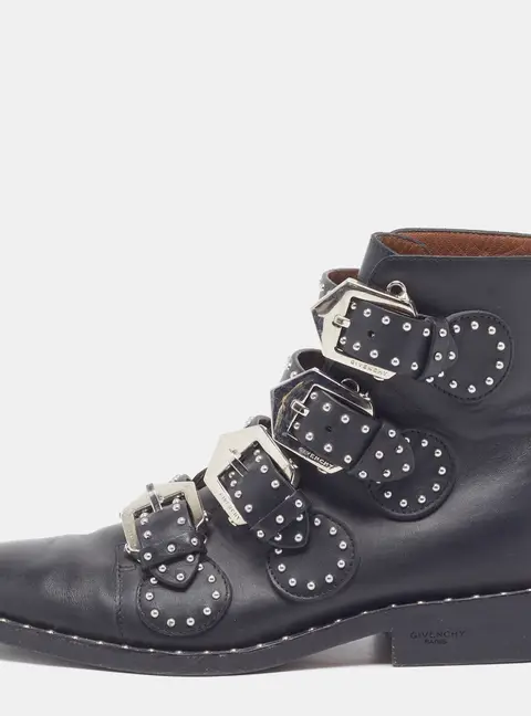 Givenchy Size 35 Black Leather Studded Buckle Detail Ankle Length Boots