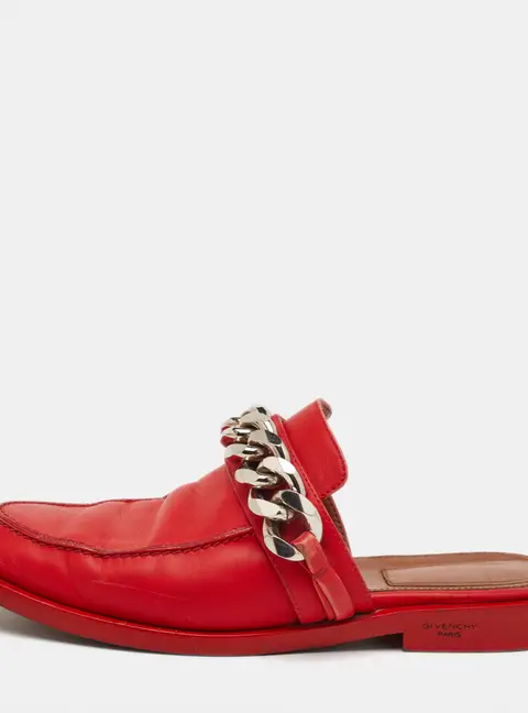 Givenchy Size 36 Red Leather Chain Detail Flat Loafer Mules