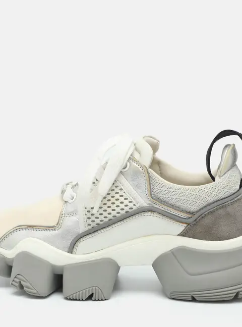 Givenchy Jaw Size 37 White/Silver Leather and Neoprene Low Top Sneakers