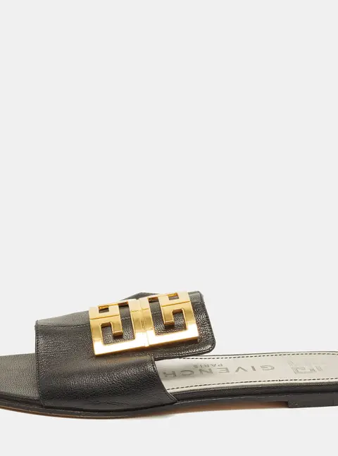 Givenchy 4G Size 37.5 Black Leather Flat Slides