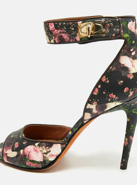 Givenchy Shark Lock Size 41 Multicolor Floral Print Leather Ankle Strap Sandals