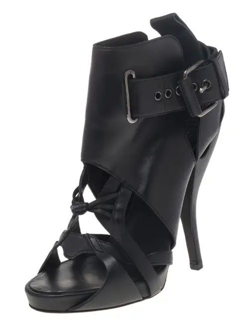 Givenchy Black Leather Ankle Length Strappy Booties Size 36.5