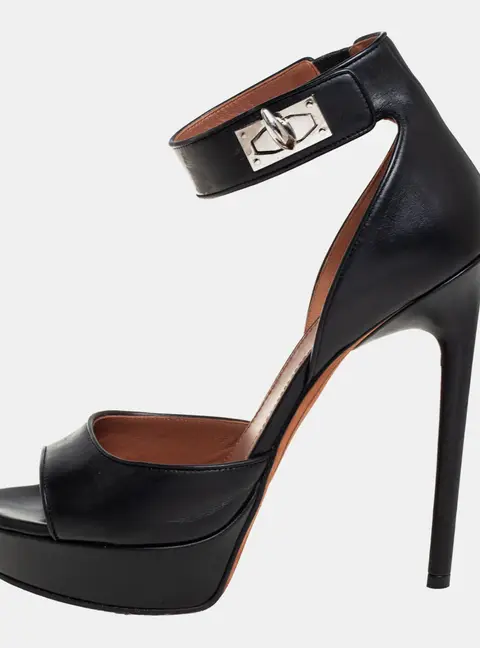 Givenchy Black Leather Shark Tooth Ankle Strap Open Toe Platform Sandals Size 39