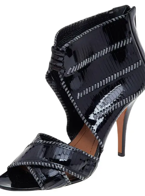 Givenchy Black Stripe Cut Patent Leather Ankle Booties Size 39.5