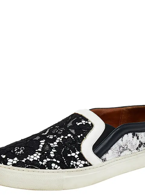 Givenchy White/Black Lace And Leather Slip on Sneakers Size 41