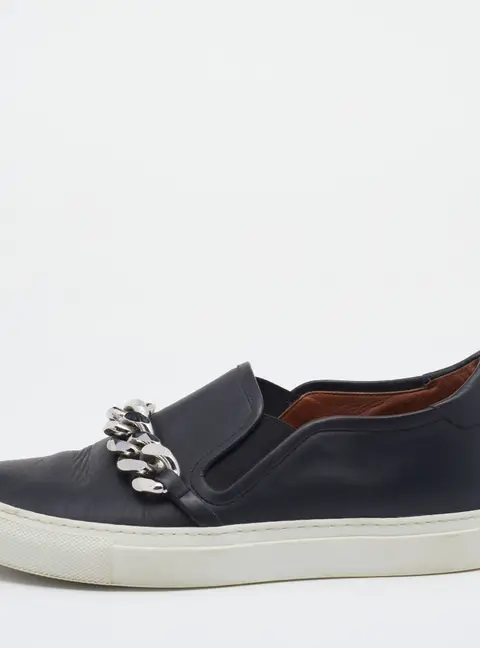 Givenchy Black Leather Maxi Chain Detail Slip On Sneakers Size 38