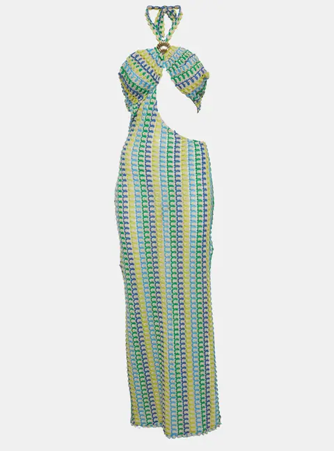 Gizem Parcali Multicolour Crochet Knit Tie Up Dress M