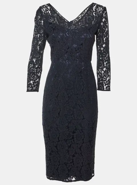 Goat Navy Blue Floral Lace Sheath Dress S