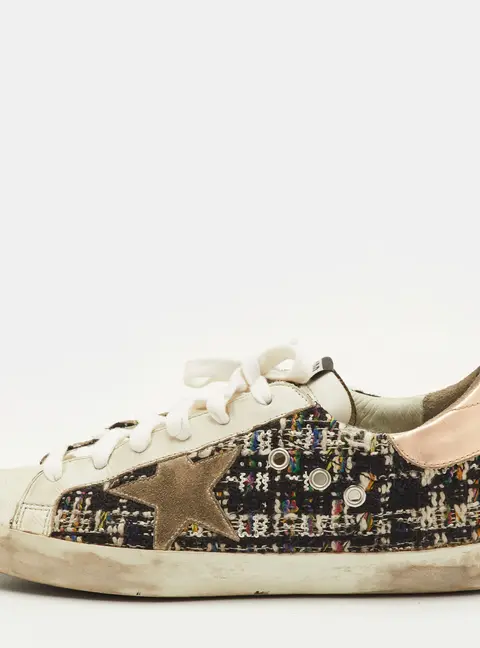 Golden Goose Super Star Size 39 Multicolor Leather and Tweed Low Top Sneakers